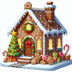 a gingerbread house decorated with christmas decorations