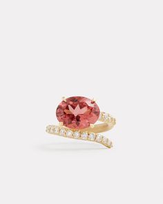 18K Yellow Gold Script Ring with Pink Tourmaline Oval and Diamonds, .63 TCWStone is 1/2 Inch Long x 3/8 Inch Wide Sold Out Please Inquire Style# YRLSOLPTW Oval Pink Tourmaline Ring, Pink Tourmaline Ring, Swarovski Crystal Jewelry, Oval Ring, Oval Rings, Tourmaline Ring, Jewellery Designs, Pink Tourmaline, Crystal Jewelry