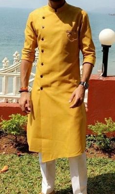 Boys Kurtis Design, Mens Haldi Kurta, Kurta Men Design Style, Man Kurta Designs Style, Wizards Robe, Men Kurta Designs Style, Haldi Kurta For Men, Designer Kurta For Men, Wizarding Fashion