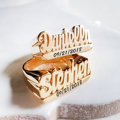 Make your ring more personal and meaningful with our laser engraving service. You can add your wedding date, anniversary date, or any other special date to your cursive style name ring in sterling silver or gold over silver. This ring is a perfect statement piece for you and your loved ones. You can also wear it as a knuckle ring (go one size smaller than your regular finger size) or as a pinky ring. Cursive style name ring can be customized with any word or phrase of your choice, such as: Team Customizable Engraved Open Ring For Promise, Custom Name Engraved Ring In Rose Gold For Promise, Custom Name Engraved Rose Gold Ring For Promise, Custom Name Engraved Rose Gold Promise Ring, Custom Name Stackable Promise Rings, Custom Name Engraved Promise Ring, Personalized Nameplate Promise Ring, Engraved Nameplate Ring For Promise, Customizable Yellow Gold Initial Ring For Wedding