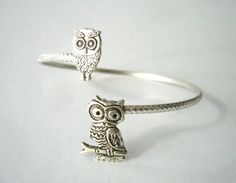 Silver owl cuff bracelet , wrap style, animal bracelet, charm bracelet, bangle Cute Silver Charm Bracelet Bangle, Cute Silver Bangle Charm Bracelet, Cute Adjustable Metal Charm Bracelet, Adjustable Metal Charm Bracelet, Cute Style, Silver Nickel-free Bangle For Friendship, Handmade Adjustable Antique Silver Cuff Bracelet, Adjustable Antique Silver Cuff Bracelet With Unique Style, Unique Adjustable Antique Silver Cuff Bracelet, Adjustable Antique Silver Metal Cuff Bracelet