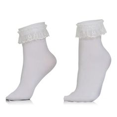 Skeleteen Womans Sheer Ankle Socks with Lacy White Ruffle are the ideal vintage socks for party girls of the Elizabethan era. They are worn with high heeled, mary jane shoes, and short party dresses. They were worn by stately women like the queen of England, as well as the middle class women. These socks were dress socks worn to balls that were thrown among the aristocratic wealthy people. They were also worn by young girls of the aristocrats. Use these socks as costume reenactments or to teach Frilly Socks And Heels, White Frilly Socks, Frill Socks, Bobby Socks, Ruffles Top, Frilly Socks, Vintage Socks, Ruffled Socks, Lace Socks