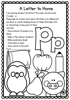 a letter to home worksheet with an owl and pig theme in the background