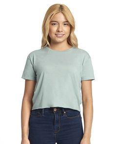 Ladies' Festival Cali Crop T-Shirt - STONEWASH GREEN - S | Next Level Women's Festival Cali Crop T-Shirt in Stonewash Green Size Small | Cotton/Polyester Blend Blank Shirts, Crop Top Styles, Party Crop Tops, Yoga Crop Tops, Mama T Shirt, Blue Graphic, Crop T Shirt, Cropped Shirt, Home T Shirts