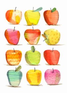 an image of apples drawn in colored pencils