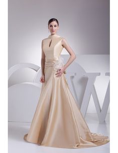 Elegant High Neck Champagne Long Taffeta Formal Dress with Train #OP4193 $206.9 - GemGrace.com 2nd Wedding Dresses, Dress With Train, Champagne Bridesmaid, Champagne Dress, Full Dress, Champagne Color, Formal Gowns, Mother Of The Bride Dresses, Formal Dress