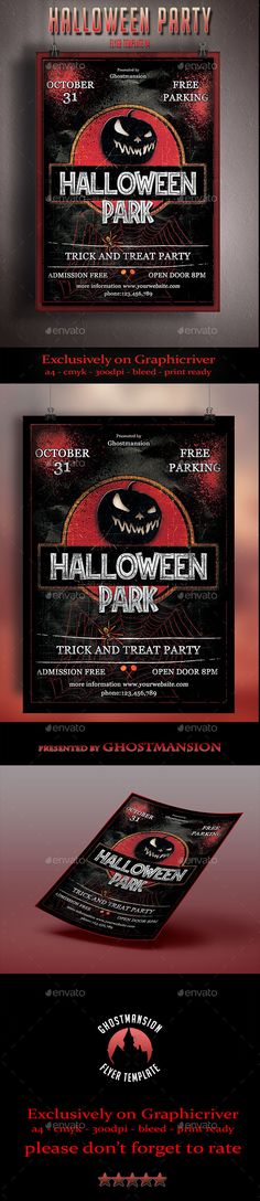 the halloween party flyer is shown in three different colors and sizes, as well as an image