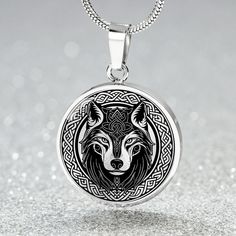 "Purchase This Best-Seller Celtic Wolf Charm Pendant Necklace and We Guarantee It Will Exceed Your Highest Expectations! ➜ Our patent-pending jewelry is made of high quality surgical steel with a graphic image that's printed directly onto the steel surface and includes an 18k gold finish option. It is a graphical image and its not meant to be viewed close up. The Image Is more pixelated and less shiny than it appears in the photos. There is NO Gems in our products. Optimal View Range is one foot Viking Style Wolf Design Jewelry Gift, Dragon Hoard, Celtic Wolf, Wolf Pendant, Vikings Gifts, Wolves Pendants, Wolf Necklace, Celtic Necklace, Animal Spirit