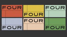 four different colored squares with the words four on them