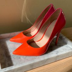 Worn Once To A Fun Wedding! Light Wear On The Bottom Sole From A 5-Hour Evening. Otherwise, Brand New! Fitted Pink Wedding Shoes With Round Toe, Fitted Pink Wedding Shoes For Spring, Pink Wedding Court Shoes, Orange Heels, Orange Ombre, White Heels, Aldo Shoes, Dream Shoes, Light Orange