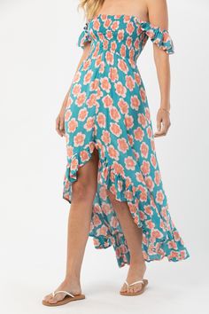 Born in the Borough that embodies the rhythm and soul of New York city, the Brooklyn Dress’ edge and grace has become a Tiare Hawaii staple. Perfect for beach getaways to nights out on the town, we love its effortless versatility and elegance. You’ll adore flowing with each step and accessorizing to your mood. Details: 100% Rayon Hand Wash & Lay flat to dry Features: Off the shoulder ruffle sleeve, Elasticized neckline and waist, High-low ruffled hem Measures: Approximately 31" for the shortest Breezy Maxi Dress For Beach Party In Spring, Breezy Maxi Dress For Spring Beach Party, Flowy Maxi Dress For Brunch Vacation, Breezy Maxi Dress For Vacation Brunch, Breezy Flowy Skirt Maxi Dress For Day Out, Breezy Midi Dress For Beach Party, Flowy Rayon Maxi Dress For Summer, Summer Brunch Flowy Maxi Dress, Summer Brunch Maxi Dress With Flowy Skirt