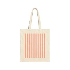 Coral Pink Stripes Cotton Canvas Tote Bag - Bags - Kristine Celestine Everyday Striped Canvas Bag, Cotton Tote Bag With Striped Lining, White Tote Bag With Striped Lining, Pink Cotton Canvas Bag For Everyday Use, Pink Eco-friendly Canvas Bag For Shopping, Pink Eco-friendly Canvas Shopping Bag, Everyday Pink Cotton Canvas Bag, Eco-friendly Pink Canvas Shopping Bag, Striped Cotton Rectangular Bag