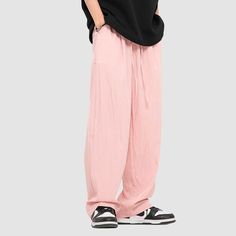 Material: 70% Viscose Fiber 30% NylonFeatures: Pants, yamamoto pants, wide legs, textured fabric, pleated, drawstring waist, solid color, straight-leg, relaxed fit, unisex, couple outfits.Style: Casual, college