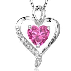 PRICES MAY VARY. 💖"925 Sterling Silver"-Dainty Necklace for Women💖The necklace chain and heart pendant are made of real 925 sterling silver. The outer layer of the necklace is plated with gold/rose gold/silver.Sterling silver material is hypoallergenic. Safe material is lead free and nickel free,and suitable for everyone. 💖Ideal Gift for Your Loved One💖The birthstone necklace engraved with "I love you" is an ideal gift for women, wife, girlfriend, mom, daughter, etc.It is suitable for birthd Promise Necklace, Sterling Silver Heart Pendant, Silver Jewelry Necklace, Silver Heart Pendant, Valentines Necklace, Silver Jewelry Pendant, Birthday Jewelry Gift, Mom Daughter, Sterling Silver Necklace Pendants