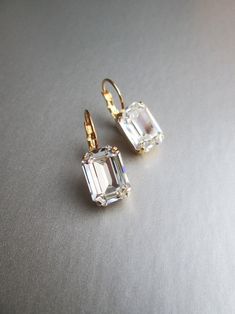 Crystal Bridal Earrings Emerald Drop Earrings Rhinestone - Etsy Classic Bridal Earrings With Diamond Cut For Party, Classic Crystal Earrings For Party, Elegant Emerald Cut Earrings For Wedding, Gold Baguette Cut Earrings For Wedding, Elegant Emerald Cut Wedding Earrings, Classic Sparkling Crystal Earrings For Formal Occasions, Classic Emerald Cut Earrings For Wedding, Classic Emerald Cut Wedding Earrings, Classic Crystal Earrings With Prong Setting For Party