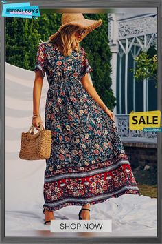 Bohemian Print V-neck Waist Dress Resort Beach Dress Resort Beach, Bohemian Print, India And Pakistan, Waist Dress, Beach Dress, V Neck, Elastic, Fabric, Pattern