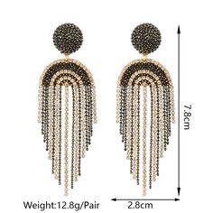 Luxury studded crystal tassel drop earrings really make a statement. Add to any formal ensemble for a true show stopping look! Available in two different colors. Details Item Type: Fashion Earrings Metal Type: Zinc Alloy Material: Rhinestone Size: 7.8*2.8cm Back Finding: Push Back Black Crystal Earrings, Chain Drop Earrings, Crystal Earrings Wedding, Crystal Chandelier Earrings, Tassel Drop Earrings, Fashion Jewelry Earrings, Geometric Earrings, Trendy Accessories, Fine Jewellery Earrings