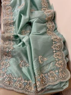 On organza with zardozi work and heavy blouse Prebooking Mehandi Outfits, Punjabi Dress Design, Heavy Blouse, Patiala Suit Designs, Gota Patti Saree, Zardozi Work, Crochet Baby Sweaters, Lace Saree, Desi Fashion Casual