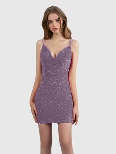 #color_Vintage Mauve Fitted Sequin V-neck Prom Dress, Sequin V-neck Mini Dress For Gala, V-neck Sequined Mini Dress For Gala, Sequin V-neck Mini Dress For Prom, Fitted V-neck Sequin Prom Dress, V-neck Sequin Mini Dress For Prom, V-neck Sequin Dress For Cocktail And Prom Season, Fitted Purple V-neck Dress For Party, Fitted V-neck Sequin Dress For Prom