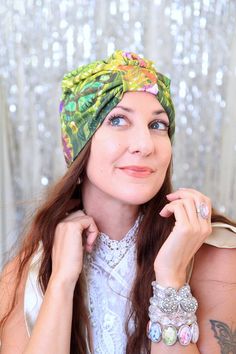 This wearable art fashion turban features exclusive fabric created from Mademoiselle Mermaid's flower photography!! Cotton jersey knit is super soft 'n lovely to wear and really comes to life in a gorgeous tropical butterfly print. A perfect hair turban for early morning meditations, art walks, film festivals, and leisurely weekend brunches. Tuck your hair up into it for a 1920's take on the item, or let your hair fall loose for a more bohemian vibe. ...Add a sparkly rhinestone jewel for a glamo Spring Beach Turban Adjustable, Multicolor Summer Turban, One Size Fits Most, Bohemian Wrap Headwrap One Size, One Size Spring Beach Turban, One Size Summer Beach Turban, Summer Wrap Turban, Bohemian Style One Size Headwrap, Bohemian Spring Beach Turban, Bohemian One-size Wrap Headwrap