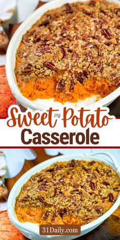 Sweet Potato Casserole is an easy, iconic side dish perfect for the holidays. Its smooth, velvety texture and sweet, distinctive flavor, with a crunchy pecan streusel and a hint of citrus, make it a classic favorite for your Thanksgiving table. Savory Sweet Potato Casserole, Savory Sweet Potato Recipes, Easy Sweet Potato Casserole, Savory Sweet Potato, Sweet Potato Casserole Healthy, Casseroles Recipes, Best Sweet Potato Casserole, Sweet Potato Side Dish, Sweet Potato Sides