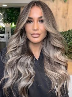 Glossy Healthy Hair with Ash Blonde Balayage Ash Ombre Hair Blonde, Mushroom Brown With Ash Blonde Highlights, Ash Blonde Teasy Lights, Ash Blonde Balayage Curtain Bangs, Dark Root Ashy Blonde Balayage, Blond Ash Balayage, Mushroom Brown And Blonde Hair, Ashy Blonde And Brown Hair, Grayish Blonde Hair Ash Brown