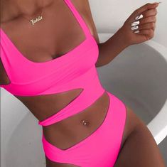 Classy Hot Pink Swimsuit With Cut-Outs Hot Pink Swimsuit, Swimsuits 2020, Flattering Swimsuits, Pink One Piece, Cut Out One Piece, Print Swimwear, 2020 Trends, Pink Swimsuit, Cute Swimsuits