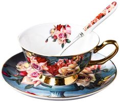 PRICES MAY VARY. The cup& saucer set is of good quality, with leopard/ rose/ flower/ Royal patterns, it looks very luxury and exquisite. Gold rim trim, soft lines and noble temperament, good for table and kitchen decoration. Fine bone china, good workmanship; the bone china material is quite thin. It must be use with considerable care to avoid breakage. The cup can store around 200ml liquid, widely used for tea, coffee, beverage, etc. Comes with sturdy carton gift package, including a cup, sauce Dorm Cooking, Kitchen Appliance List, Pretty Tea Cups, Essential Kitchen Tools, Cuppa Tea, Wedding Vintage, Cooking Appliances, China Cups, China Sets