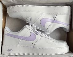 These custom hand painted Nike Air Force 1 sneakers feature a Lavender color theme that helps you feel special! ★ Painted with acrylic leather paint and topped with a finished to ensure quality, durability, and long wear (waterproof, scratch proof, and dull-proof). ★ Sizes are in US. ★ These shoes are hand painted. ★ In the case that these shoes need to be washed, wetting a cloth and hand washing them is recommended, however they can be put in the wash set on delicate. Feel free to contact us for any questions you may have :) Check out our other products: https://www.etsy.com/shop/slatscustomsco Nike Shoes Air Force, Trendy Shoes Sneakers, White Nike Shoes, Preppy Shoes, Jordan Shoes Girls, All Nike Shoes, Nike Air Shoes, Cute Nike Shoes, Cute Sneakers