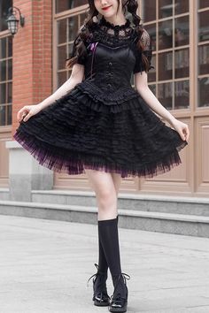 SKU: LIN01947 Fabric: Diamond satin Style types: Gothic Lolita Season: Spring, Summer, Autumn, Winter Include: Dress + Removable Corsage Size(IN) Bust Waist Length Hem Width S 31.10-35.83 25.20-29.92 32.68-33.86 98.43 M 33.07-37.80 27.17-31.89 33.86-35.04 100.39 L 35.04-39.76 29.13-33.86 35.04-36.22 102.36 Size(CM) Bust Waist Length Hem Width S 79-91 64-76 83-86 250 M 84-96 69-81 86-89 255 L 89-101 74-86 89-92 260 Black Sleeveless Corset Dress With Cancan, Vintage Sleeveless Corset Dress With Ruffles, Purple Corset Dress With Ruffles, Sleeveless Purple Corset Dress For Costume Party, Sleeveless Corset Dress With Attached Cancan, Fitted Sleeveless Mini Dress With Attached Cancan, Purple Gothic Dresses With Ruffles, Fitted Purple Overbust Dress, Style Types