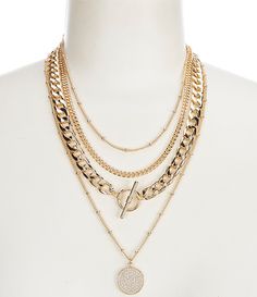 Cheap Multi-strand Gold-tone Necklace, Cheap Double Strand Chain Necklaces, Multi Strand Necklace Gold, Necklaces Stacked, Layered Gold Jewelry, Gold Long Necklace, Necklace Clasps, Gold Necklace Layered, Gold Crystal