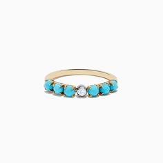 Effy 14K Two-Tone Gold Turquoise and Diamond Ring Blue Turquoise Ring In 14k Gold, Fine Jewelry Multi-stone Turquoise Ring In Yellow Gold, Blue Turquoise 14k Gold Fine Jewelry Ring, Turquoise And Diamond Ring, Effy Jewelry, Gold Yellow, Two Tone, Diamond Ring, Turquoise