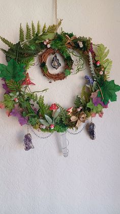 a wreath is hanging on the wall