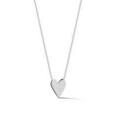 Simple and eternally classic, the DRD Heart Necklace is the perfect sentimental piece. Made of 14 karat gold and available in white, yellow, and rose, this heart necklace is also engravable. Fit up to three letters on the heart to keep your loved ones close to you at all times. Heart jewelry makes for an unforgettable and personal gift. Worn alone this delicate gold pendant necklace is romantic and chic. Layered with your other Dana Rebecca Designs pieces it adds a charming touch to your necklac Classic Heart-shaped Sterling Silver Necklace, Minimalist Heart Cut Jewelry With Polished Finish, Minimalist Heart Cut Polished Jewelry, Classic White Gold Jewelry With Heart Charm, Timeless Heart Shaped Sterling Silver Jewelry, Timeless Heart-shaped Sterling Silver Jewelry, Elegant Sterling Silver Heart Necklace With Cable Chain, Timeless Polished Jewelry For Valentine's Day, Classic Heart Pendant Jewelry With Polished Finish