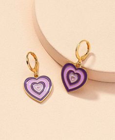 "Heart Earrings Color - Purple 1.4\" x 0.7\" Leverback Super cute earrings." Purple Heart Earrings, Korean Earrings, Heart Hoop Earrings, Earrings Heart, Earrings Purple, Heart Dangle Earrings, Hoop Earring Sets, Heart Drop Earrings, Earrings Dainty