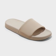 Women's Makenna Slide Sandals - All In Motion™ Taupe 12 Women’s Slides, Beige Sport Sandals With Cushioned Footbed For Summer, Beige Slip-on Sport Sandals For Summer, Beige Open Toe Synthetic Sandals, Solid Color Open Toe Sandals With Textured Footbed, Beige Open Toe Sport Sandals For Beach, Cushioned Open Toe Synthetic Slippers, Synthetic Open Toe Slides With Rubber Sole, Summer Open Toe Flip Flops For Everyday