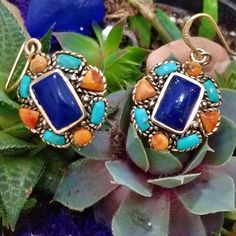 New With Tags, Barse Lapis, Turquoise & Sponge Coral Earrings Set In Copper. Measure Approximately 1" X 1.5". Stunning! Sponge Coral, Coral Earrings, Coral Turquoise, Earrings Color, Earrings Set, Blue Orange, Earring Set, Color Blue, Coral