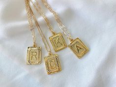 **Each piece in my shop, I personally create and photograph. (All photos are property of The Cord Gallery LLC) Thank you for supporting my small business. Gold Square Letter Medallion Pendant Necklace This stunning Initial Necklaces adds a vintage and modern touch to anything you wear it with! Features a 24k gold plated square Medallion Letter Pendant with lots of texture, interest and sheen. This look is timeless and at the same time, very on-trend right now! Each Charm hangs on your choice of Gold Rectangular Jewelry For Best Friend Gift, Rectangular Gold Jewelry For Best Friend, Customized Rectangular Jewelry For Gifts, Customized Rectangular Gold Necklace, Personalized Square Jewelry As A Gift, Customized Rectangular Jewelry For Mother's Day, Personalized Square Jewelry For Gifts, Personalized Square Jewelry Gift, Gold Rectangular Necklace For Best Friend