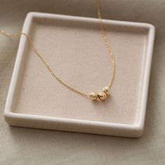 "Three Beads Pendant Necklace in 14K Gold ★ ★ ★Description★ ★ ★ ✓ Material:  14k Real Solid Gold ✓ Available Gold Colors: Yellow Gold, White Gold and Rose Gold ✓ Available Chain Sizes: 14\", 16\", 18\", 20\" ✓ Charm/Pendant Material: Highest Quality Solid Gold ✓ Charm/Pendant Size: Height: 0.20\", Width: 0.60\" ✓ Ready to Ship in 3-4 Business Days ✓ International ★FREE★ Express Shipping 🎁 PERFECT GIFT 🎁 ➤ Suitable for all special occasions: ❤Birthday Gift ❤Anniversary Gift ❤Graduation Gift ❤Br Gold Rondelle Beaded Necklace For Gift, Gold Beaded Necklaces For Anniversary, Gold Beaded Necklace For Anniversary, Yellow Gold Beaded Necklace For Gift, Beaded Yellow Gold Necklaces For Gift, Dainty Rondelle Necklace Perfect For Gifts, Dainty Polished Beaded Necklaces For Gift, Dainty Polished Bead Necklaces For Gifts, Beaded Yellow Gold Necklace For Gift