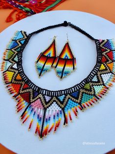 Aztec Jewelry, Mexican Necklace, Native American Necklace, Huichol Art, Necklace Collar, Mexican Jewelry, Colorful Jewelry, Long Hours, Necklace Choker