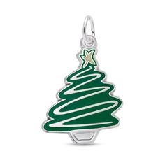 Add some holiday cheer to your look with this fun Christmas tree from Rembrandt Charms®. Fashioned in sterling silver, this flat design features a swirled ribbon atop a green enamel background. A yellow enamel star tops the style. Polished to a bright shine, this charm is ready to add to any Rembrandt chain, sold separately. Jewelry Questions, Christmas Tree Charm, Silver Christmas Tree, Charm Collection, Jewelry Charms Pendants, Cool Christmas Trees, Gold Christmas Tree, Green Christmas Tree, Christmas Charms