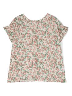 light pink multicolour cotton all-over floral print front button fastening ruffled detailing round neck short sleeves straight hem Kenzo Kids, Girls Blouse, Stella Mccartney Kids, Gorgeous Bags, Crew Neck Shirt, Retro Prints, Cotton Blouses, Printed Blouse, Printed Cotton