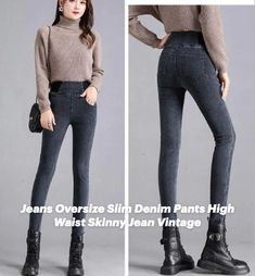 Jeans Oversize Slim Denim Pants High Waist Skinny Jean Vintage at Qinobox Jean collection Retro High Waist Non-stretch Jeans, Non-stretch Retro Denim Blue Jeans, Retro Non-stretch Denim Blue Jeans, Retro High Waist Jeans For Fall, Trendy High-waisted Jeans For Winter, Trendy Slim Fit Winter Pants, Trendy High Rise Winter Pants, Trendy Winter Denim Blue Jeans, Retro High Rise Stretch Jeans