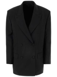 black wool-mohair blend peak lapels double-breasted button fastening shoulder pads long sleeves buttoned cuffs two front flap pockets two internal jetted pockets American rear vent straight hem satin lining Givenchy Jacket, Oversize Blazer, Versace Outfit, Blazer Black, Oversized Blazer, Casual Street Style, Ski Wear, French Fashion, Black Blazers