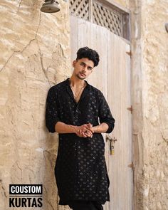 **Welcome to Our Shop: Coustomkurtas** Pure  Black Chikankari Work Kurta Pajama For Men | Embroidered Kurta Sets | Indian Kurta Pyjama for Wedding | Georgette Kurta Sets - Black - Sequence Kurta Pyjama  **Men's Long Kurta**   Elevate your ethnic wardrobe with our top-quality Short Kurta. Crafted from a luxurious cotton blend, this regular-fit kurta features full sleeves and a classic design. Pair it with traditional for a standout look at special occasions. **Product Details - **Material  Embroi Black Embroidered Sherwani Straight Kurta, Traditional Black Straight Kurta Sherwani, Black Cotton Sherwani For Festive Occasions, Black Sherwani With Chikankari Embroidery For Festivals, Festive Black Cotton Sherwani, Black Straight Kurta For Traditional Ceremonies, Black Straight Kurta Sherwani For Navratri, Black Cotton Sherwani With Long Sleeves, Festive Black Sherwani With Chikankari Embroidery