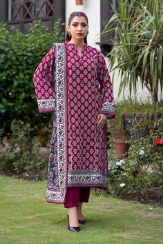 3PC Printed Unstitched Khaddar Suit KKH-2894 Printed KHAS STORES Men Loungewear, Shirt Trouser, Everyday Wardrobe, Fall And Winter, How To Take Photos, Luxury Wedding, Printed Shirts, Ruby, Lounge Wear