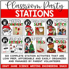 classroom party stations for christmas and winter holidays