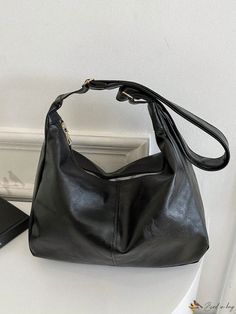 Bird in Bag - Stylish Womens PU Handbag in Solid Color with Spacious Interior, Zipper Closure, Single Shoulder Strap, and Tote Design Black Bags Aesthetic, Black Shoulder Purse, 2024 Clothes, Uni Bag, Black Bucket Bag, 2024 Wishlist, Slouchy Tote, Slouchy Bag, Everyday Handbag