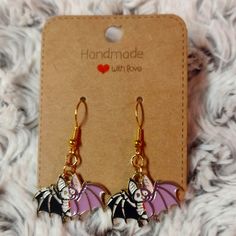 Adorable Skeleton Bat Earrings . Hypoallergenic. Bat Earrings, Angel Earrings, Crescent Moon Earrings, Bottle Necklace, Gold Statement Earrings, Yellow Earrings, Earring Tree, Bow Earrings, Cz Earrings