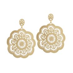 Indulge in the beauty and elegance of our Bella Lace Post Drop Earrings. The golden flower design, adorned with delicate crystals, adds a touch of sophistication to any outfit. Elevate your style with these timeless and versatile earrings that will have you blooming all year round. Brass Flower Earrings For Wedding, Flower Shaped Brass Wedding Earrings, Flower-shaped Brass Wedding Earrings, Elegant Pierced Flower Earrings, Gold Plated Flower Charm Earrings For Wedding, Chic Gold Flower Earrings For Wedding, Gold Crystal Flower Shape Earrings For Parties, Gold Metal Flower Earrings For Wedding, Gold Flower-shaped Earrings For Festive Occasions